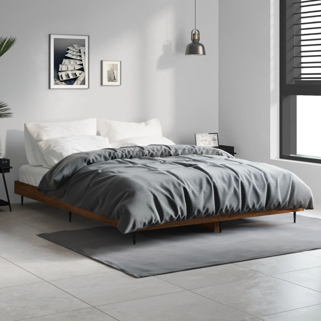 vidaXL Bed Frame Brown Oak 140x190 cm Engineered Wood