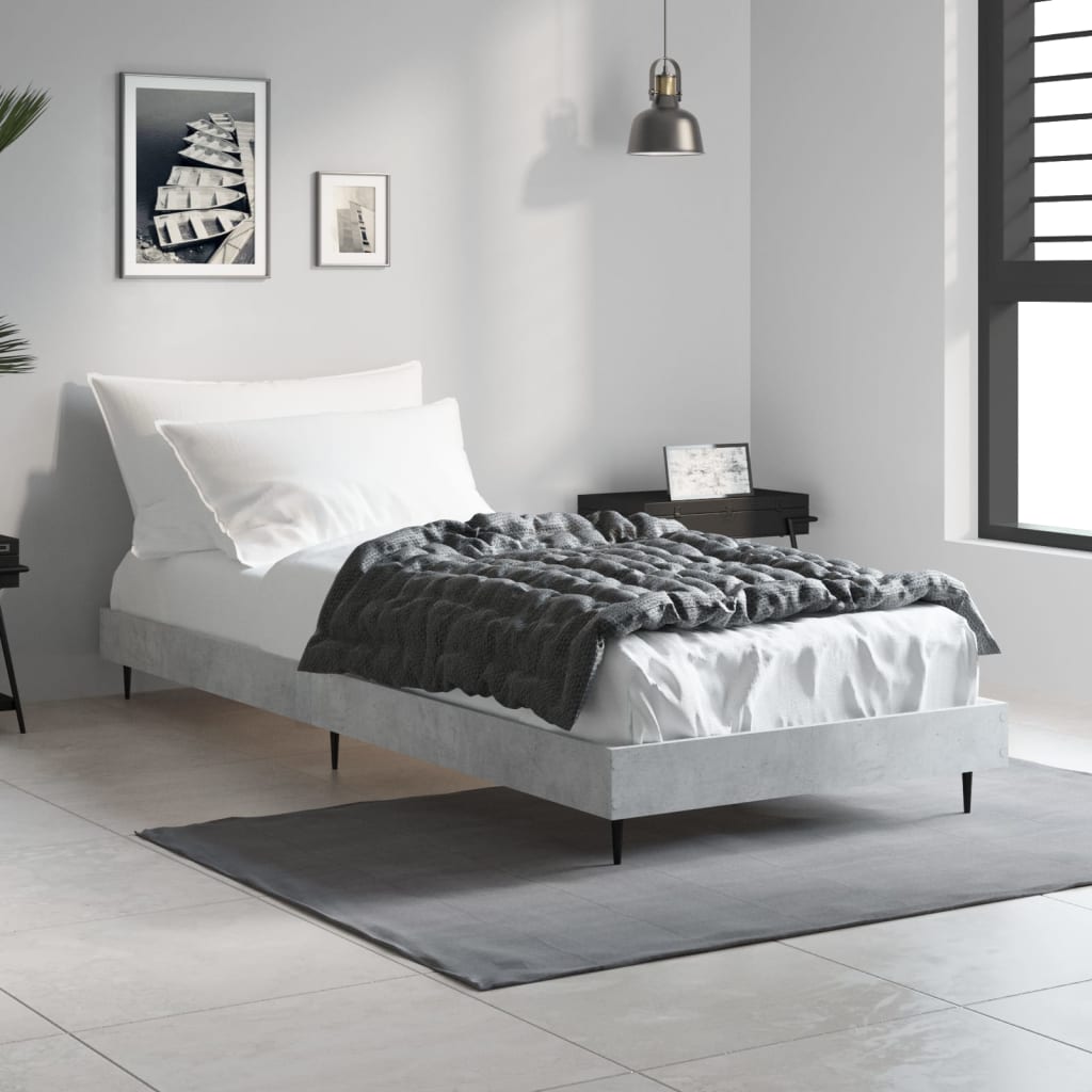 vidaXL Bed Frame Concrete Grey 75x190 cm 2FT6 Small Single Engineered Wood
