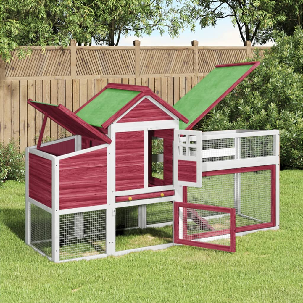 vidaXL Chicken Coop Red 186.5x58.5x113 cm Solid Wood Pine