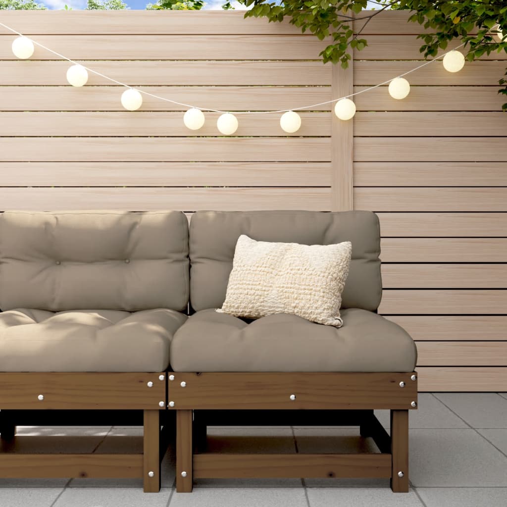 vidaXL Middle Sofa with Cushions Honey Brown Solid Wood Pine