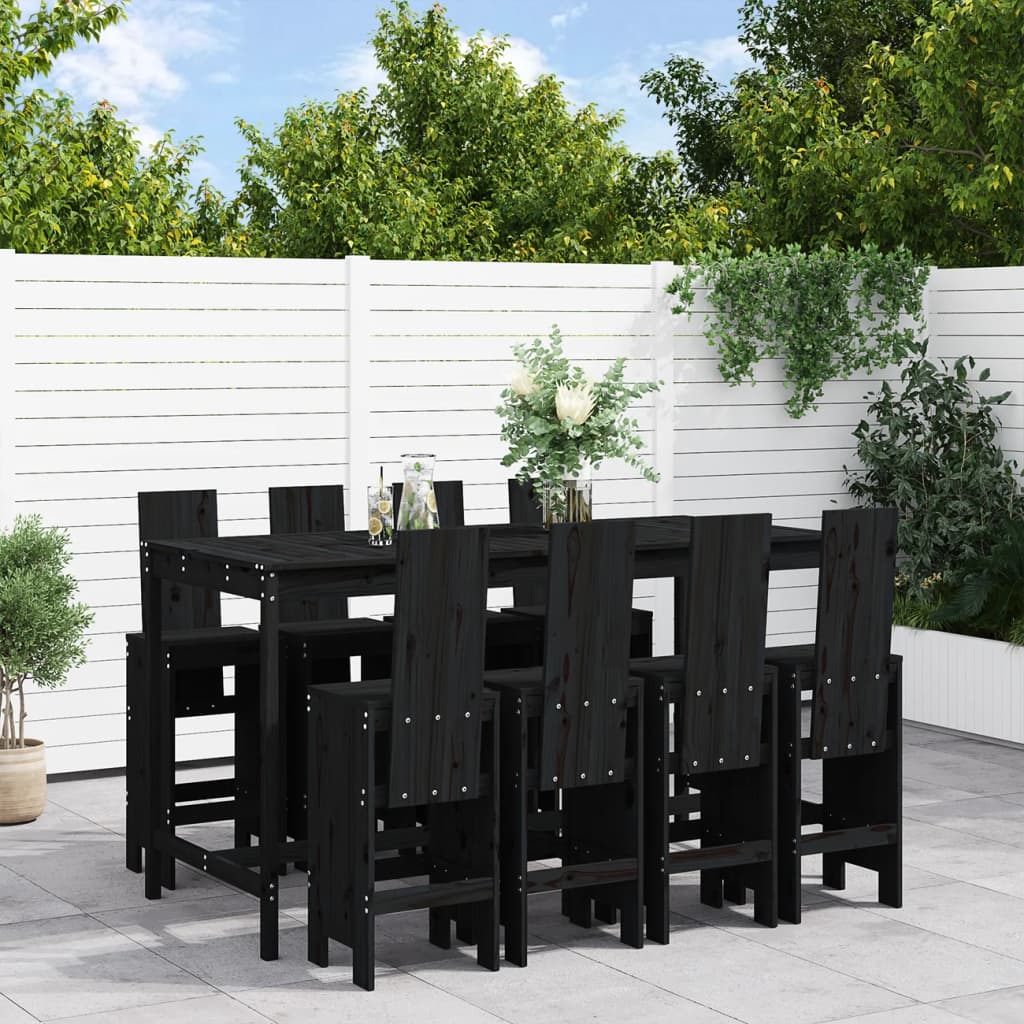 vidaXL 9 Piece Garden Bar Set Black Solid Wood Pine