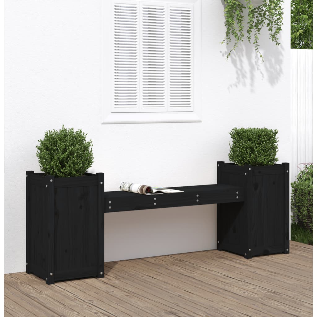vidaXL Planter Bench Black 180x36x63 cm Solid Wood Pine