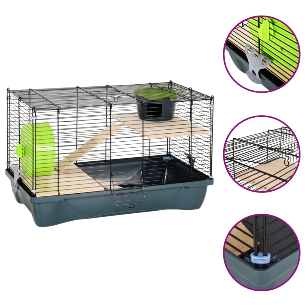 vidaXL Hamster Cage Grey 58x32x36 cm Polypropylene and Metal