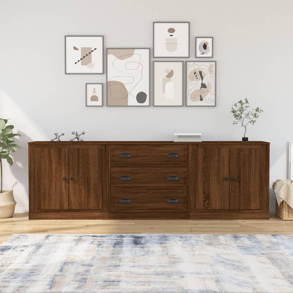 vidaXL Sideboards 3 pcs Brown Oak Engineered Wood
