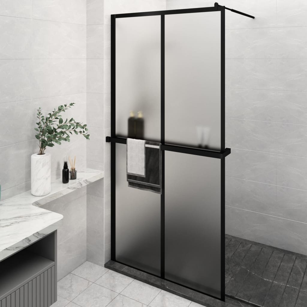vidaXL Walk-in Shower Wall with Shelf Black 118x190 cm ESG Glass&Aluminium