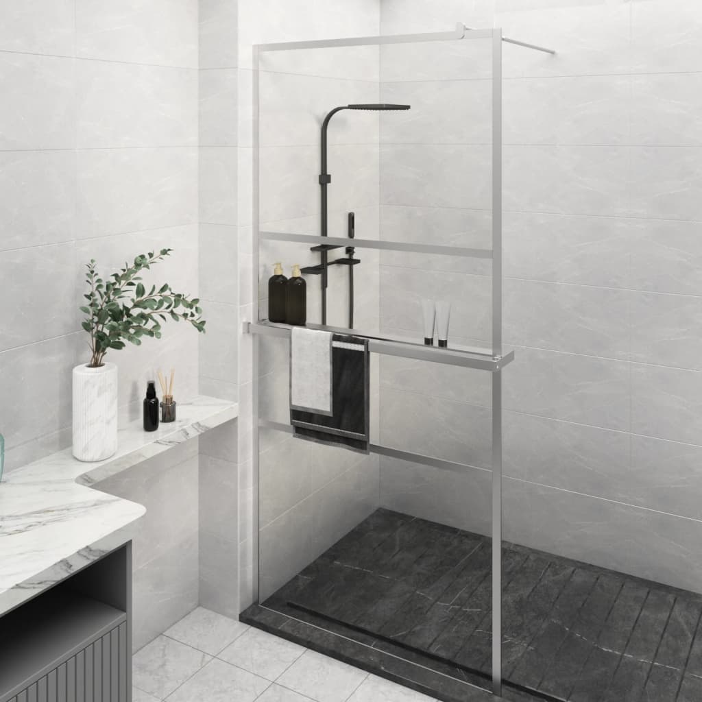 vidaXL Walk-in Shower Wall with Shelf Chrome 100x195 cm ESG Glass&Aluminium