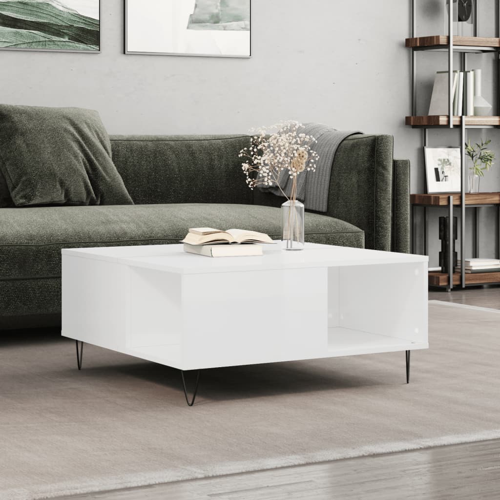 vidaXL Coffee Table High Gloss White 80x80x36.5 cm Engineered Wood