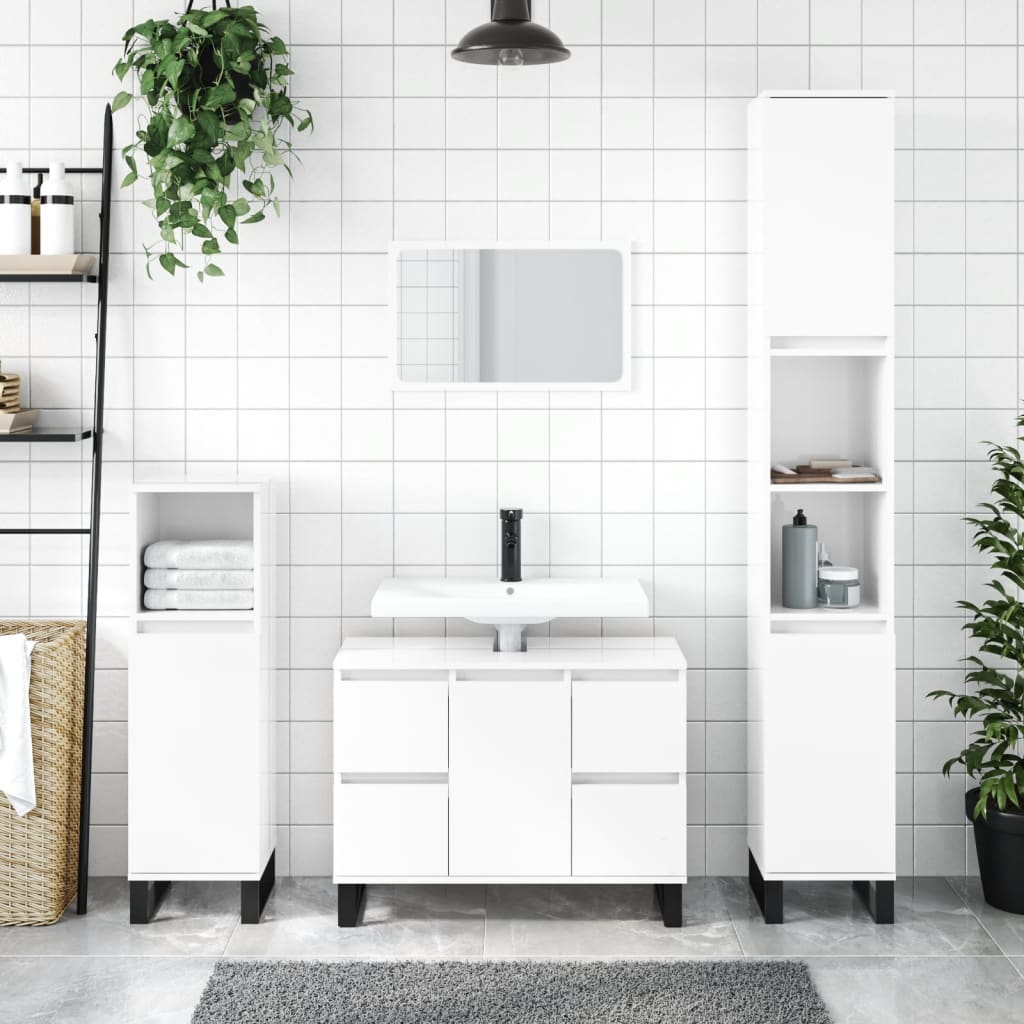 vidaXL Bathroom Cabinet High Gloss White 30x30x100 cm Engineered Wood