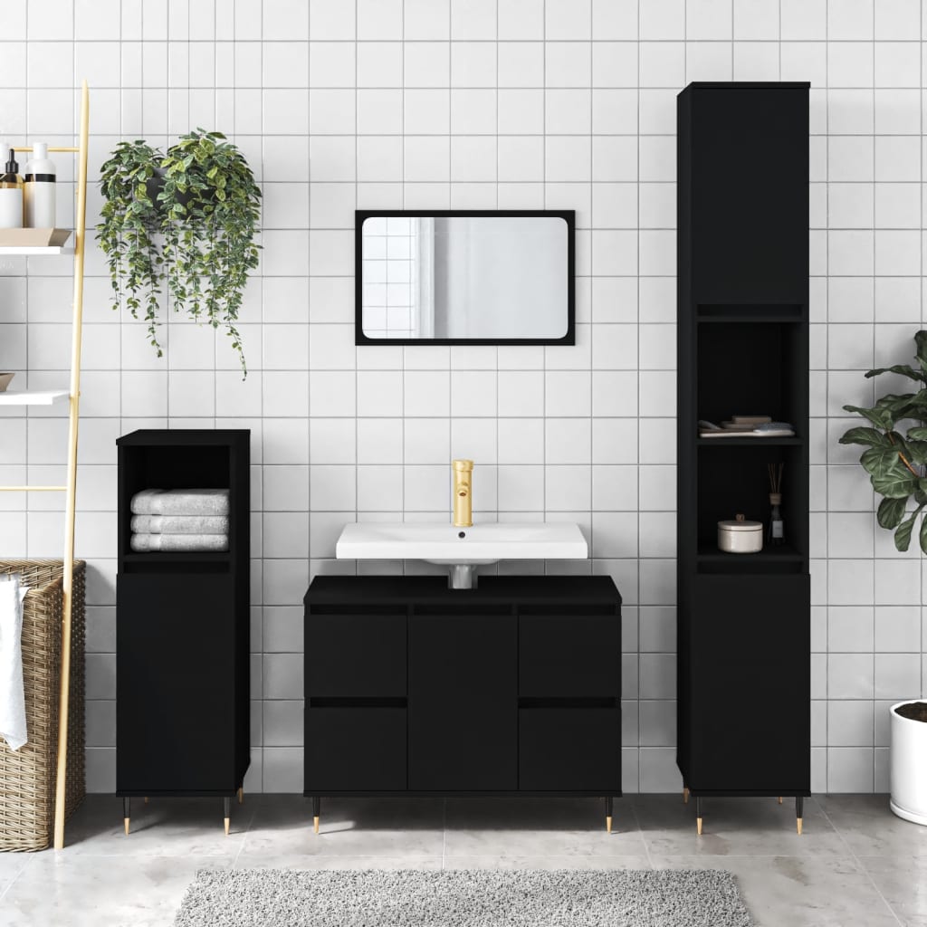 vidaXL Bathroom Cabinet Black 80x33x60 cm Engineered Wood