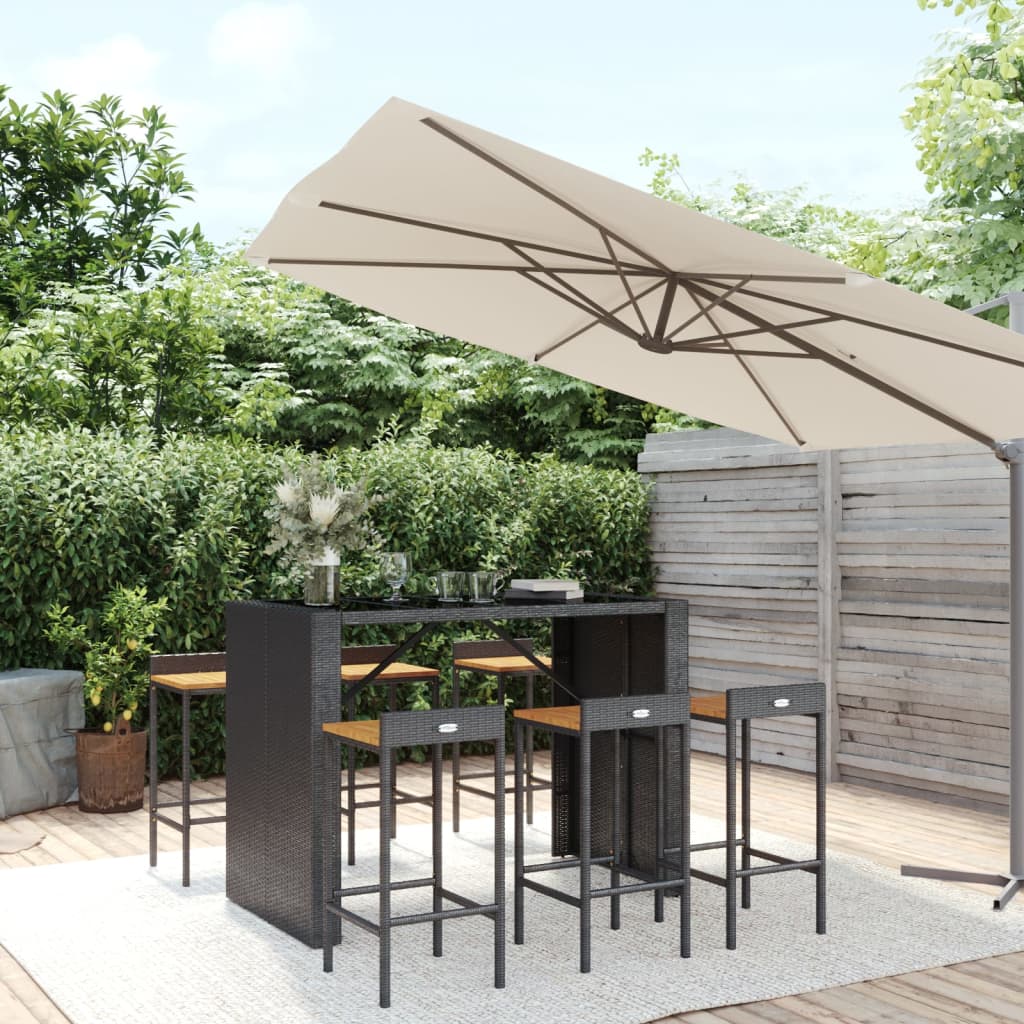 vidaXL 7 Piece Garden Bar Set Black Poly Rattan& Solid Wood Acacia