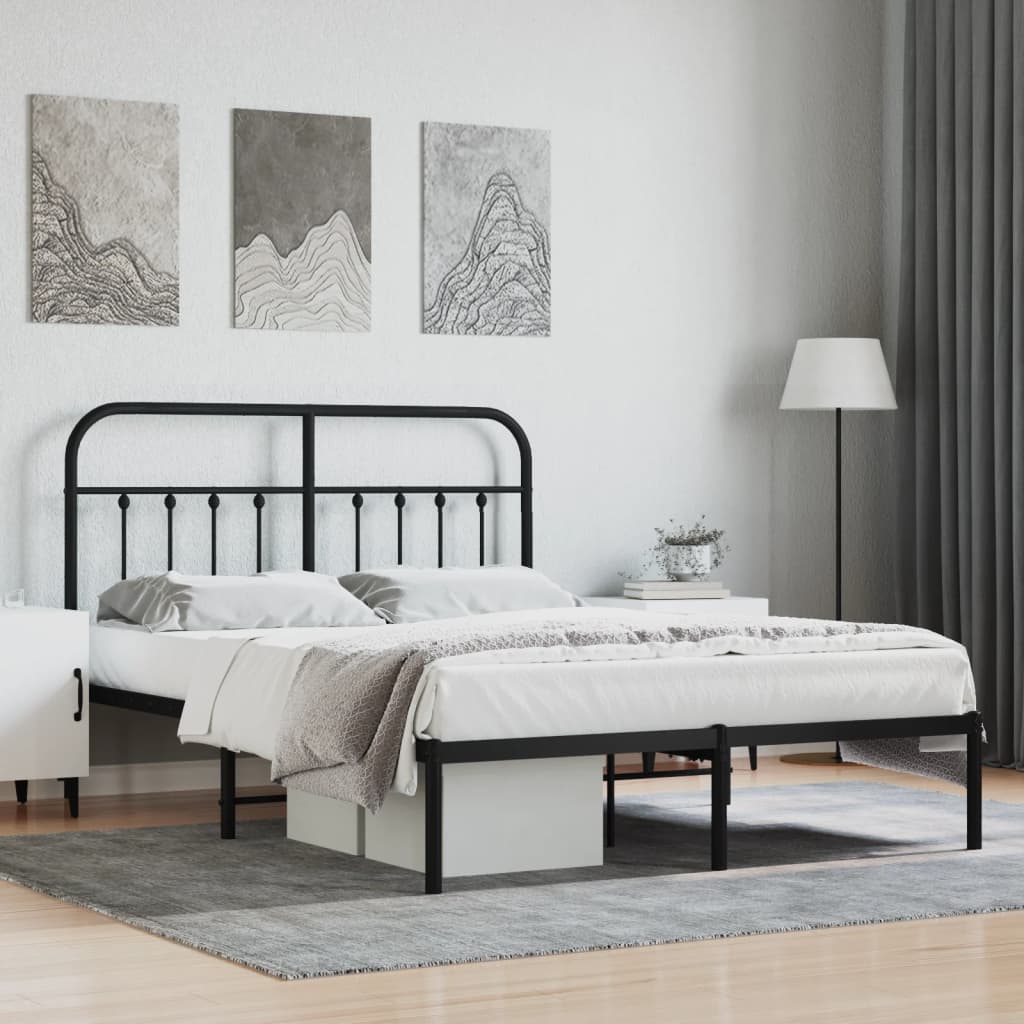 vidaXL Metal Bed Frame with Headboard Black 140x200 cm