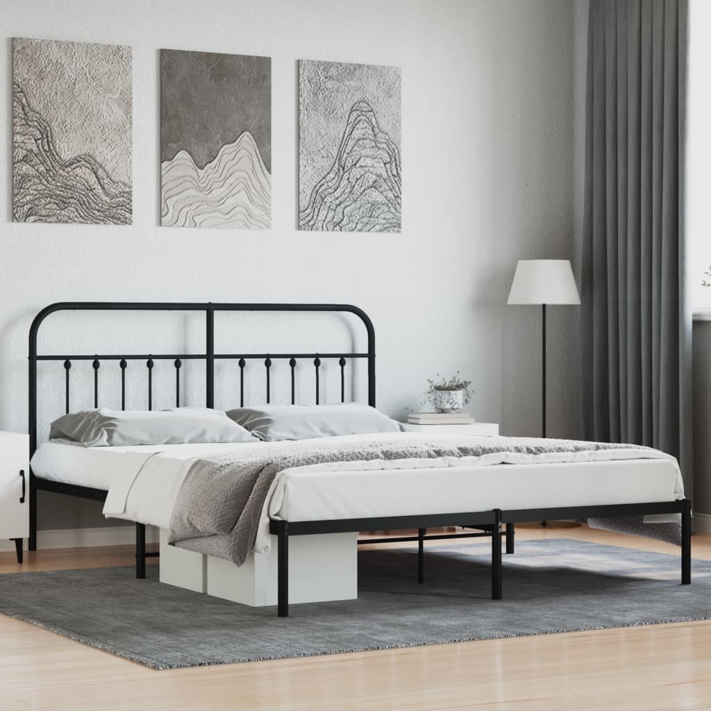 vidaXL Metal Bed Frame with Headboard Black 160x200 cm