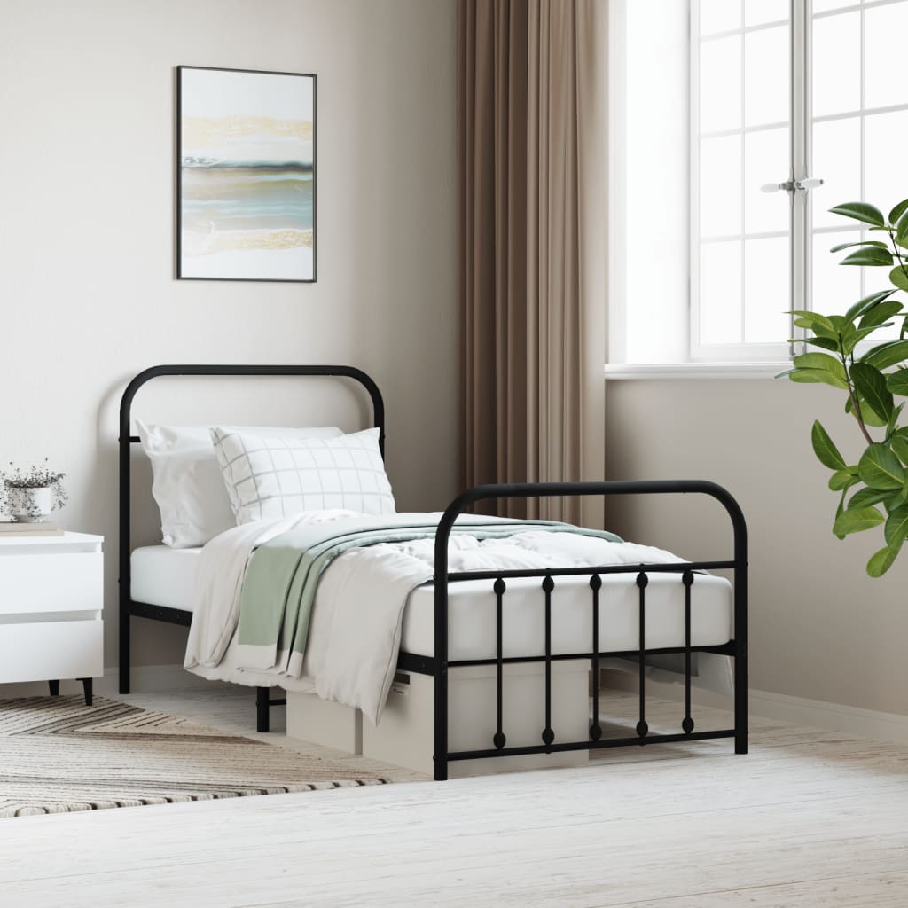 vidaXL Metal Bed Frame with Headboard and Footboard Black 80x200 cm