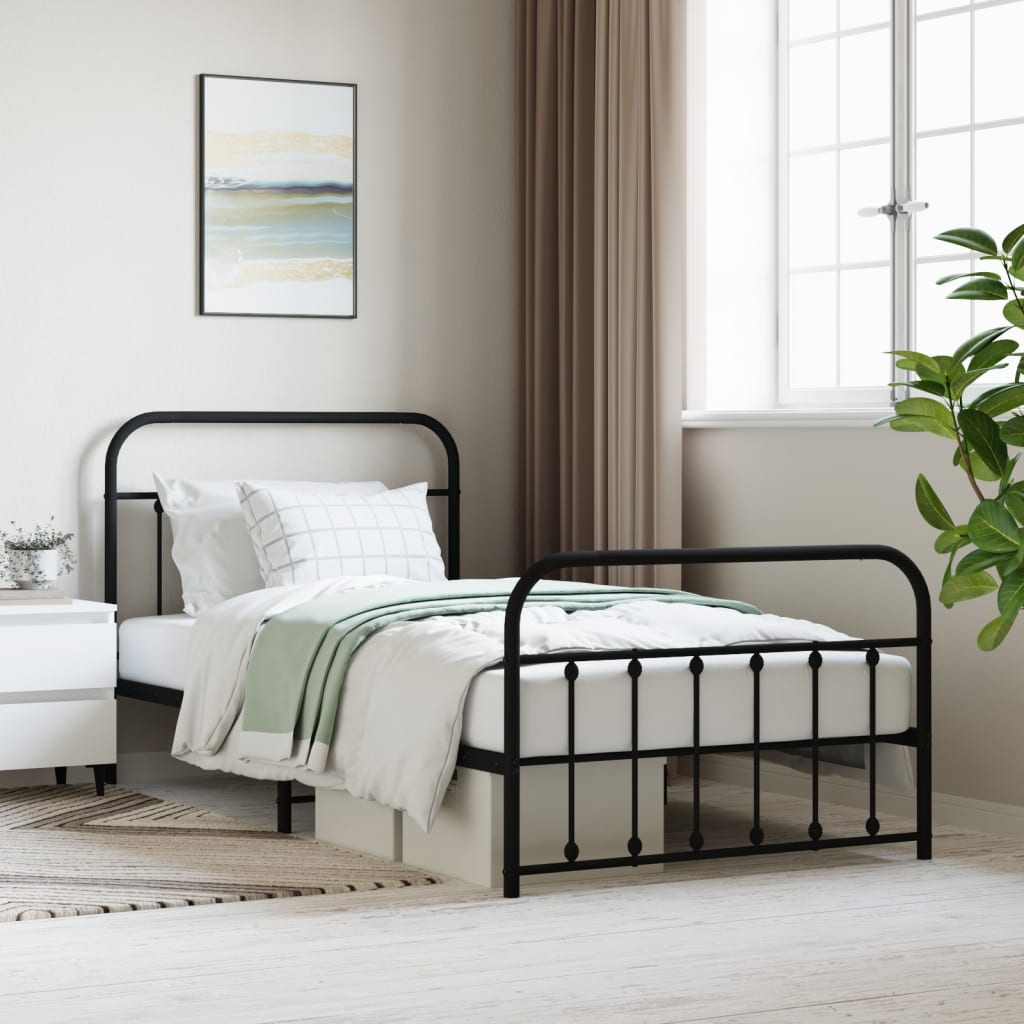 vidaXL Metal Bed Frame with Headboard and Footboard Black 100x200 cm