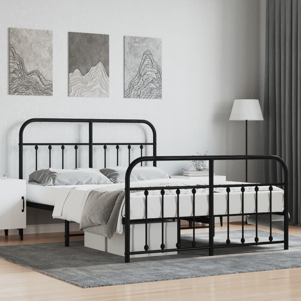 vidaXL Metal Bed Frame with Headboard and Footboard Black 150x200 cm