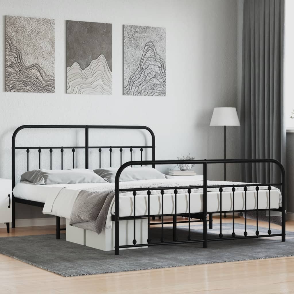 vidaXL Metal Bed Frame with Headboard and Footboard Black 183x213 cm