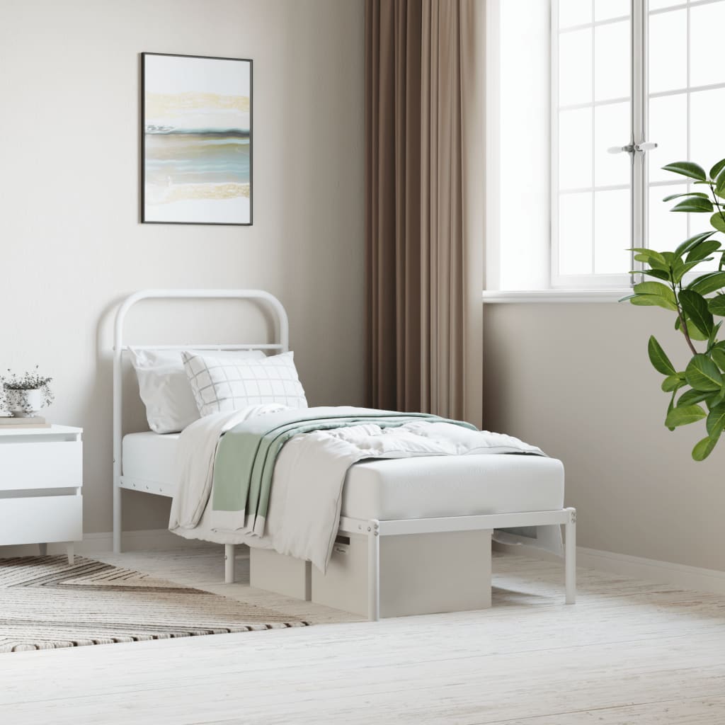 vidaXL Metal Bed Frame with Headboard White 75x190 cm