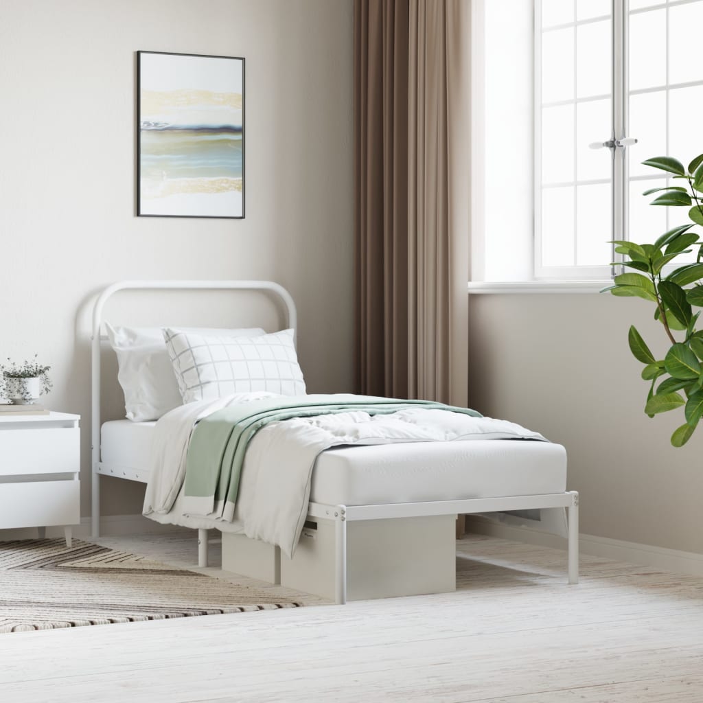 vidaXL Metal Bed Frame with Headboard White 90x200 cm