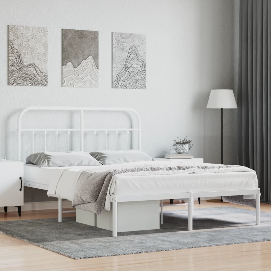 vidaXL Metal Bed Frame with Headboard White 150x200 cm
