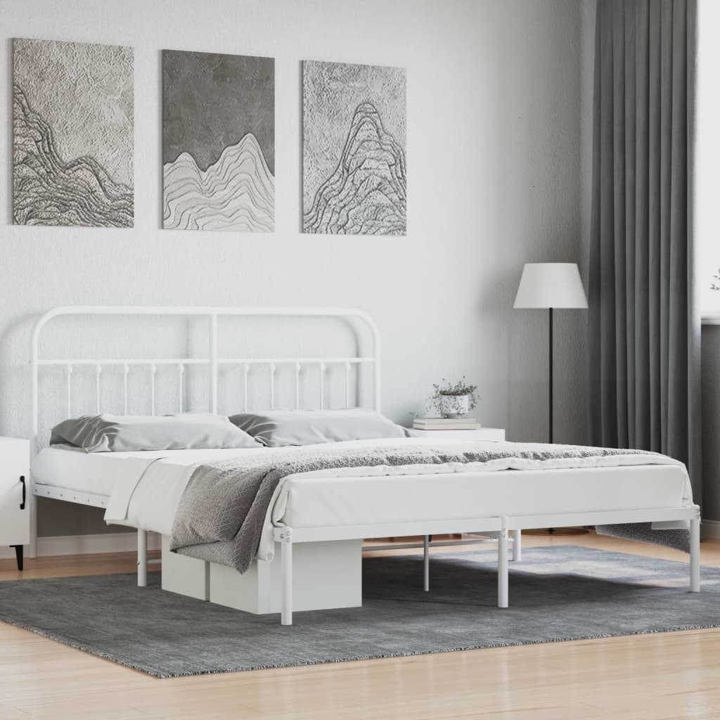 vidaXL Metal Bed Frame with Headboard White 160x200 cm