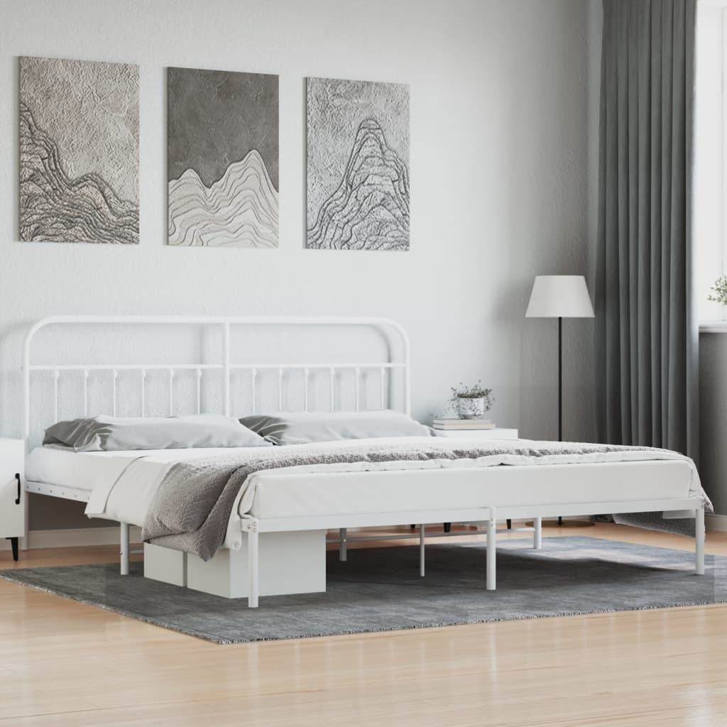 vidaXL Metal Bed Frame with Headboard White 200x200 cm