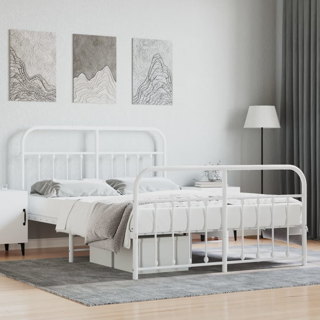 vidaXL Metal Bed Frame with Headboard and Footboard White 150x200 cm
