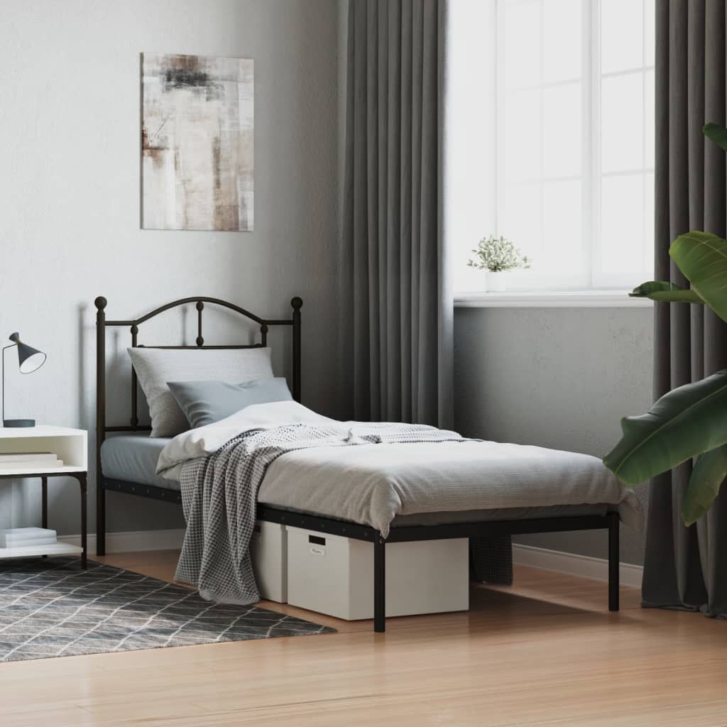 vidaXL Metal Bed Frame with Headboard Black 90x190 cm
