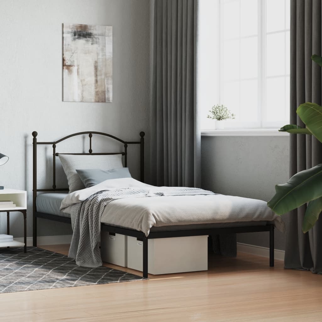 vidaXL Metal Bed Frame with Headboard Black 100x190 cm