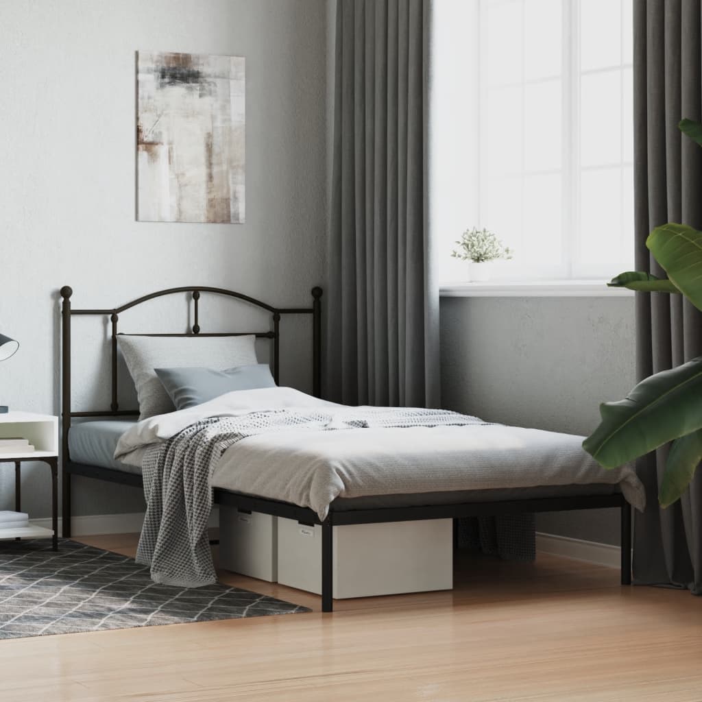 vidaXL Metal Bed Frame with Headboard Black 107x203 cm