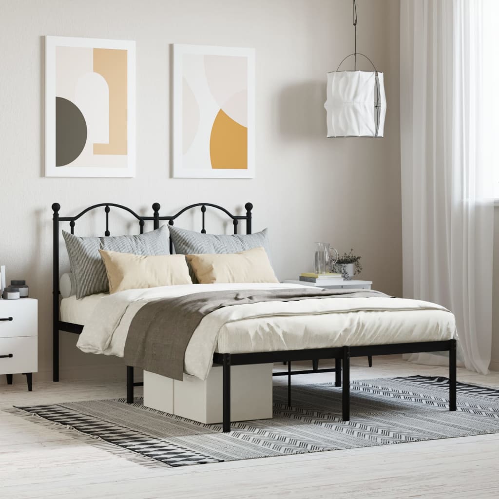 vidaXL Metal Bed Frame with Headboard Black 120x200 cm