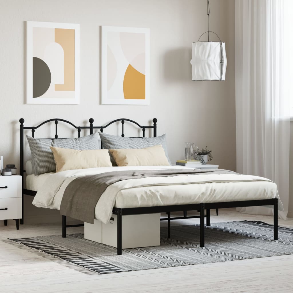 vidaXL Metal Bed Frame with Headboard Black 140x200 cm