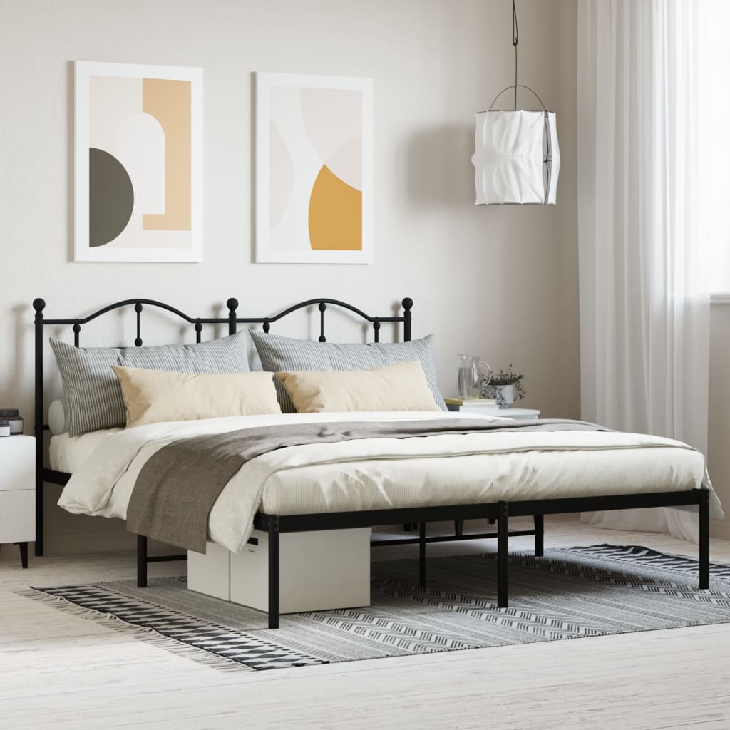 vidaXL Metal Bed Frame with Headboard Black 160x200 cm