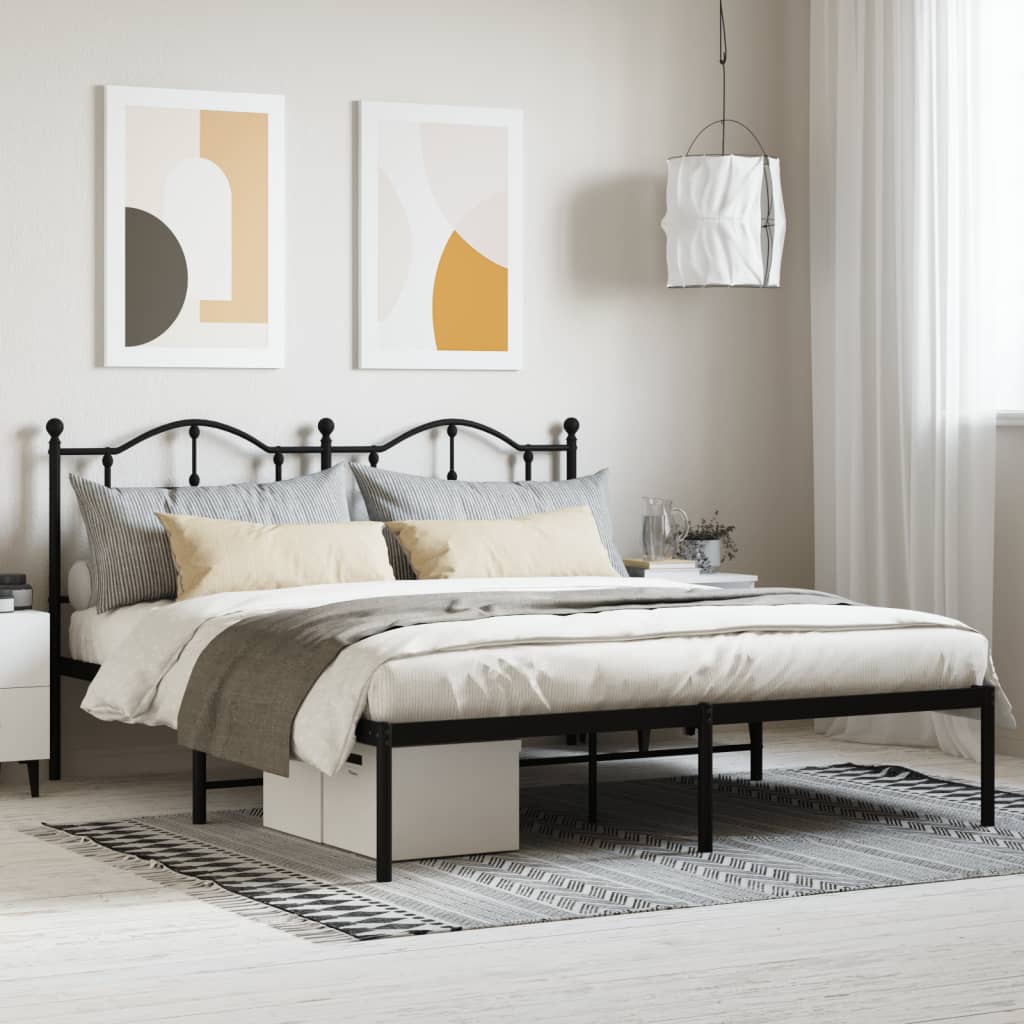 vidaXL Metal Bed Frame with Headboard Black 183x213 cm