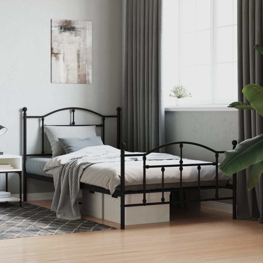 vidaXL Metal Bed Frame with Headboard and Footboard Black 100x200 cm