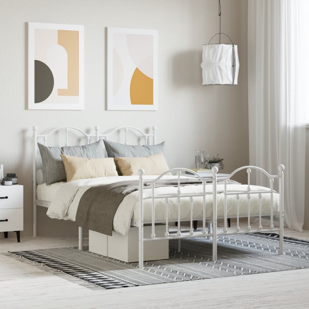 vidaXL Metal Bed Frame with Headboard and Footboard White 120x190 cm