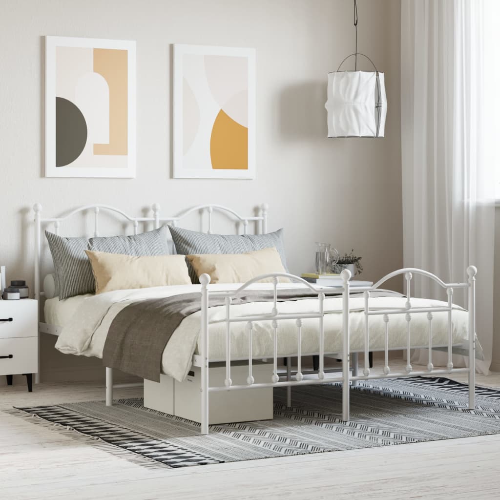 vidaXL Metal Bed Frame with Headboard and Footboard White 140x200 cm