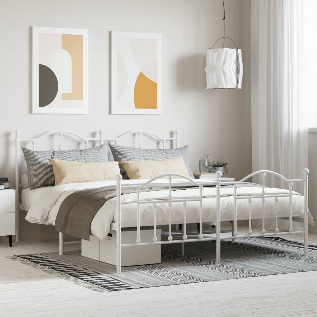 vidaXL Metal Bed Frame with Headboard and Footboard White 183x213 cm
