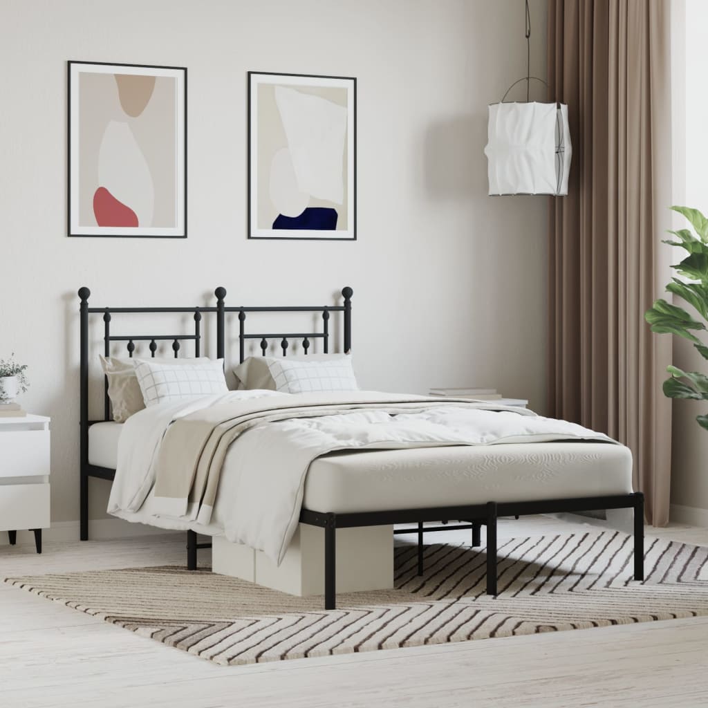 vidaXL Metal Bed Frame with Headboard Black 120x190 cm