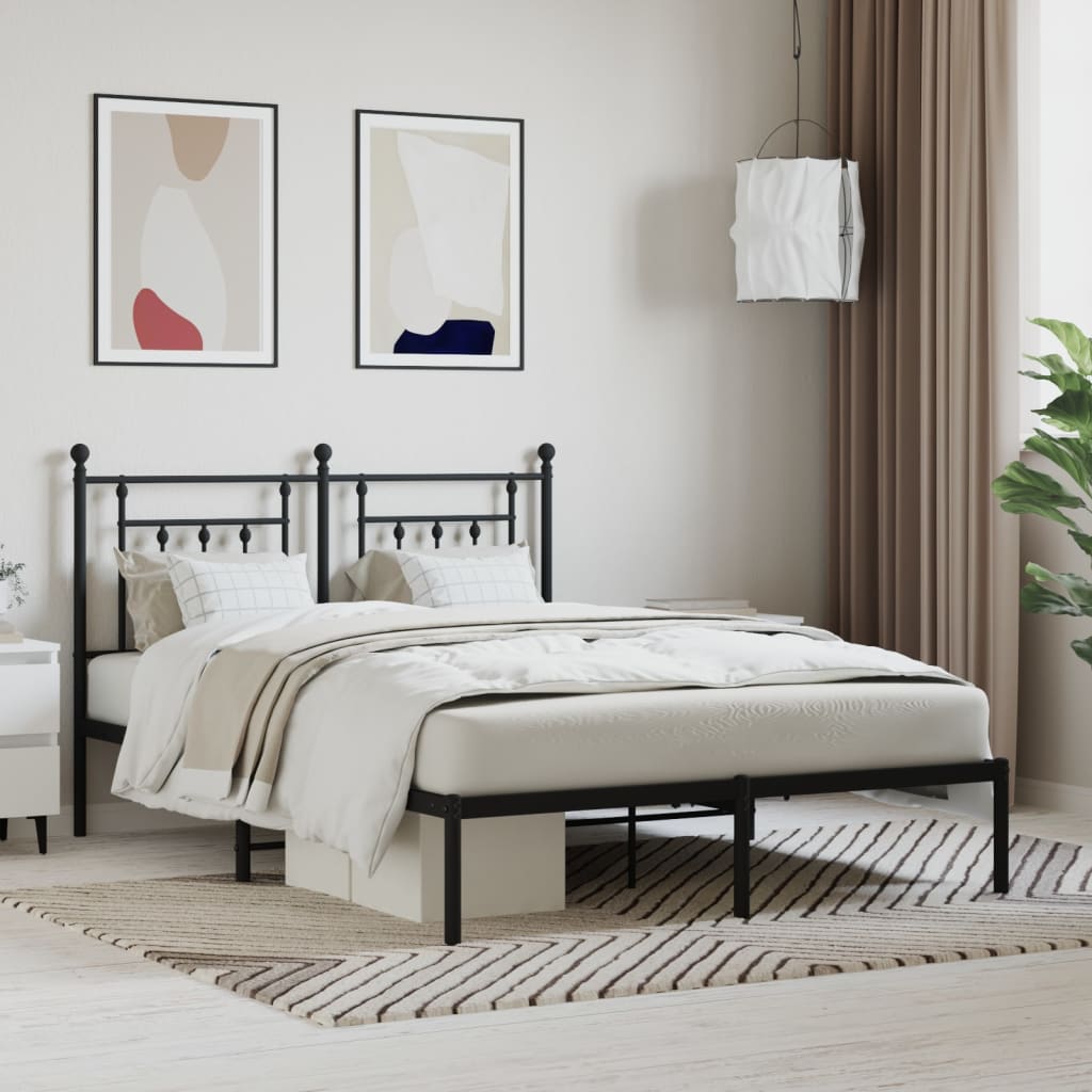 vidaXL Metal Bed Frame with Headboard Black 150x200 cm