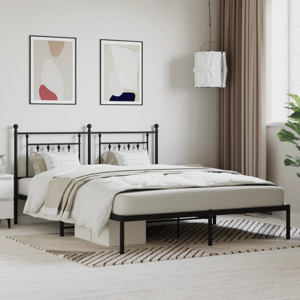 vidaXL Metal Bed Frame with Headboard Black 180x200 cm