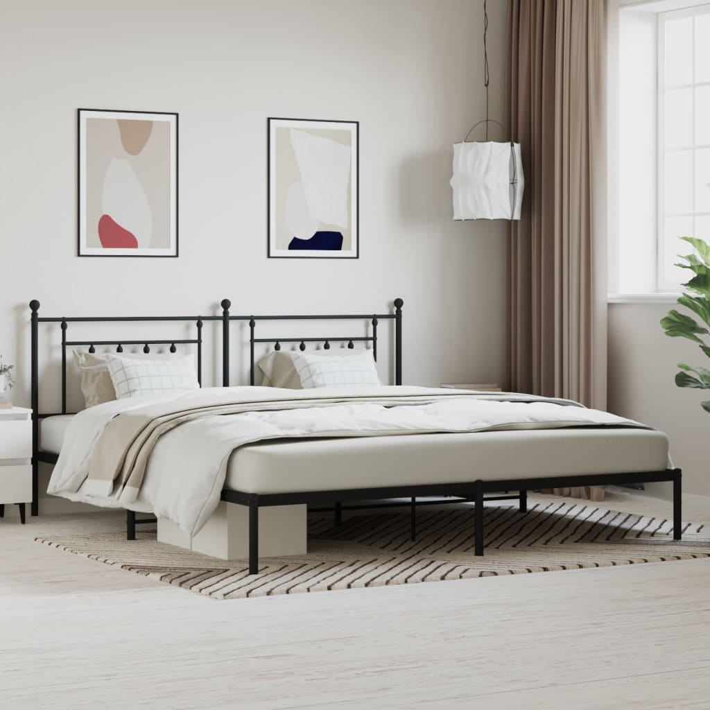 vidaXL Metal Bed Frame with Headboard Black 193x203 cm