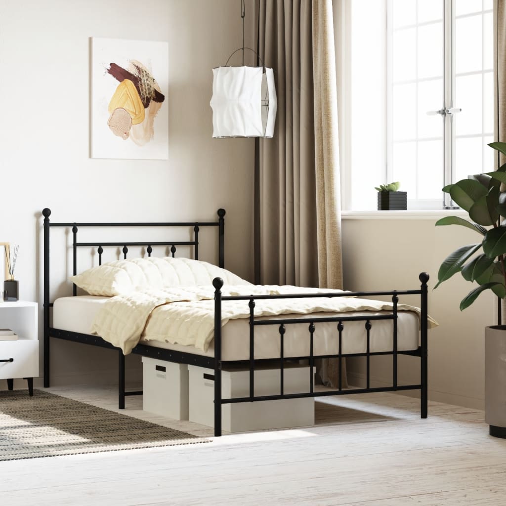 vidaXL Metal Bed Frame with Headboard and Footboard Black 107x203 cm