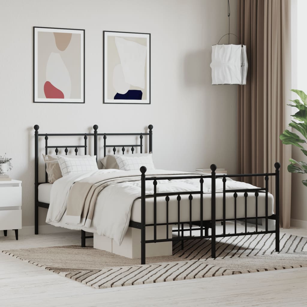 vidaXL Metal Bed Frame with Headboard and Footboard Black 120x200 cm