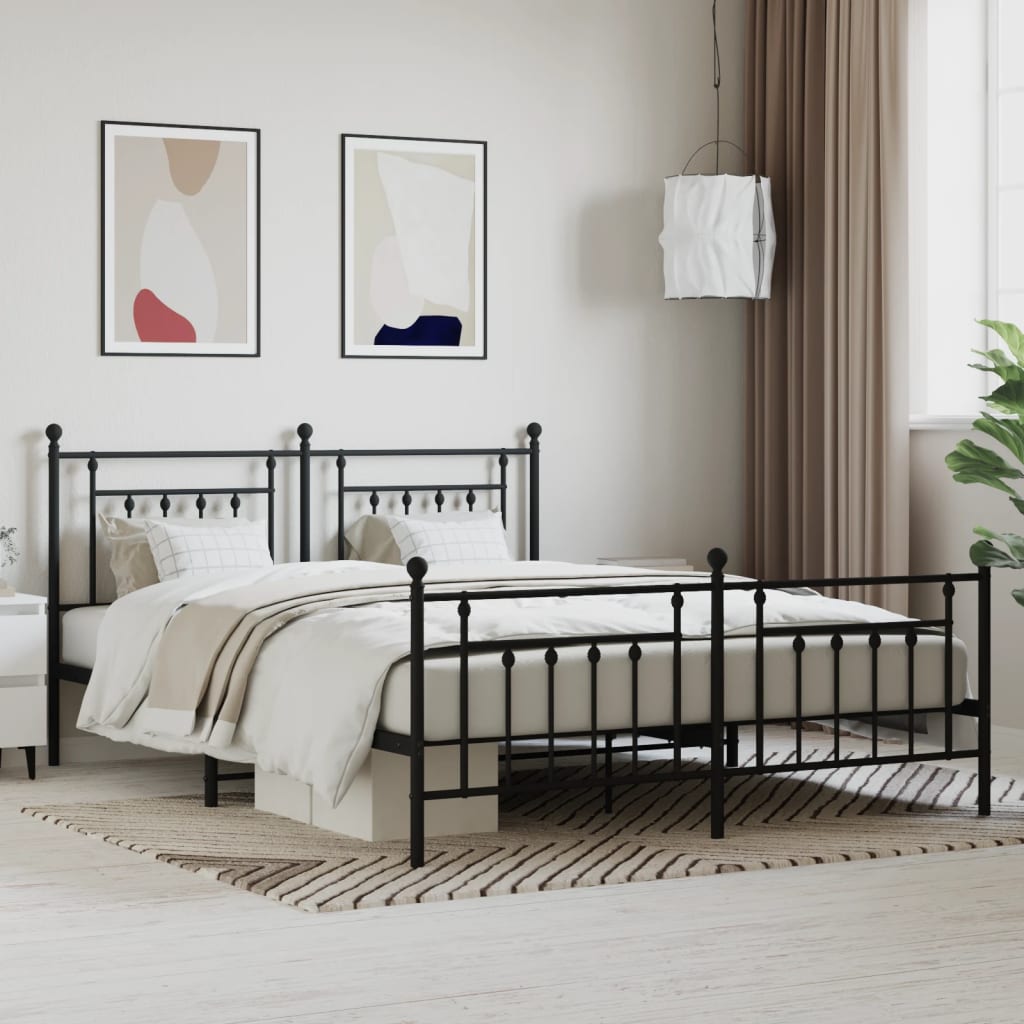 vidaXL Metal Bed Frame with Headboard and Footboard Black 160x200 cm