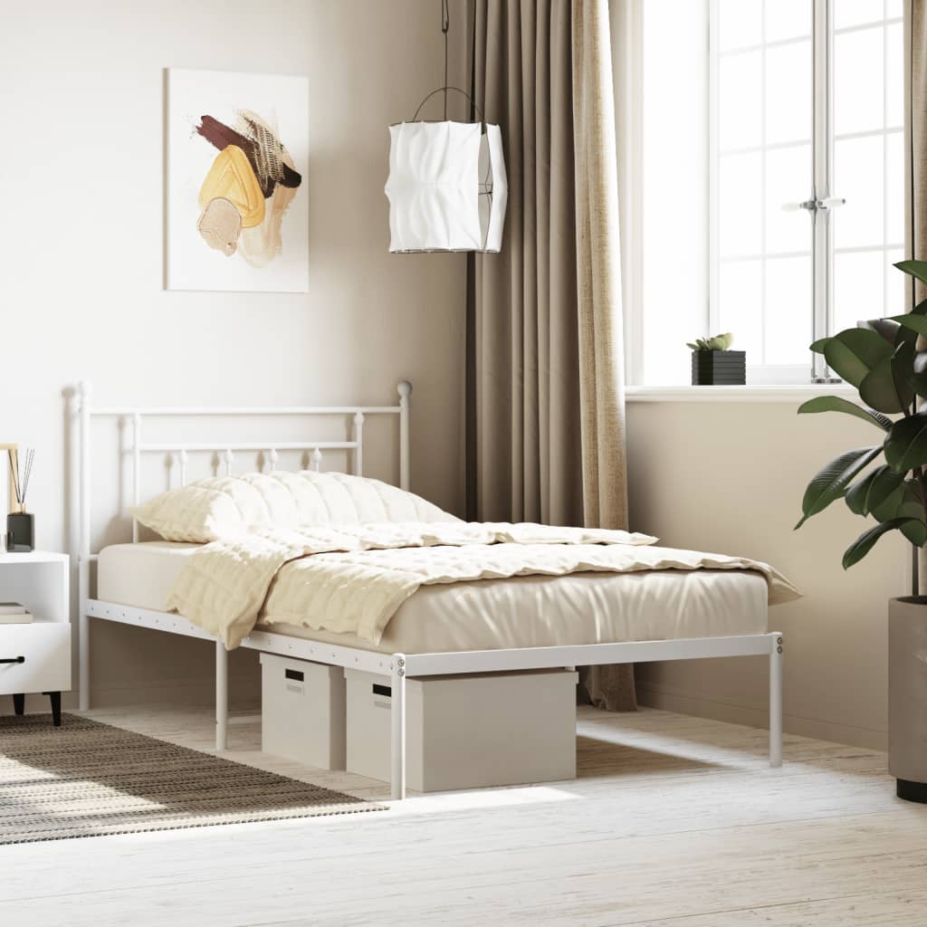 vidaXL Metal Bed Frame with Headboard White 100x200 cm
