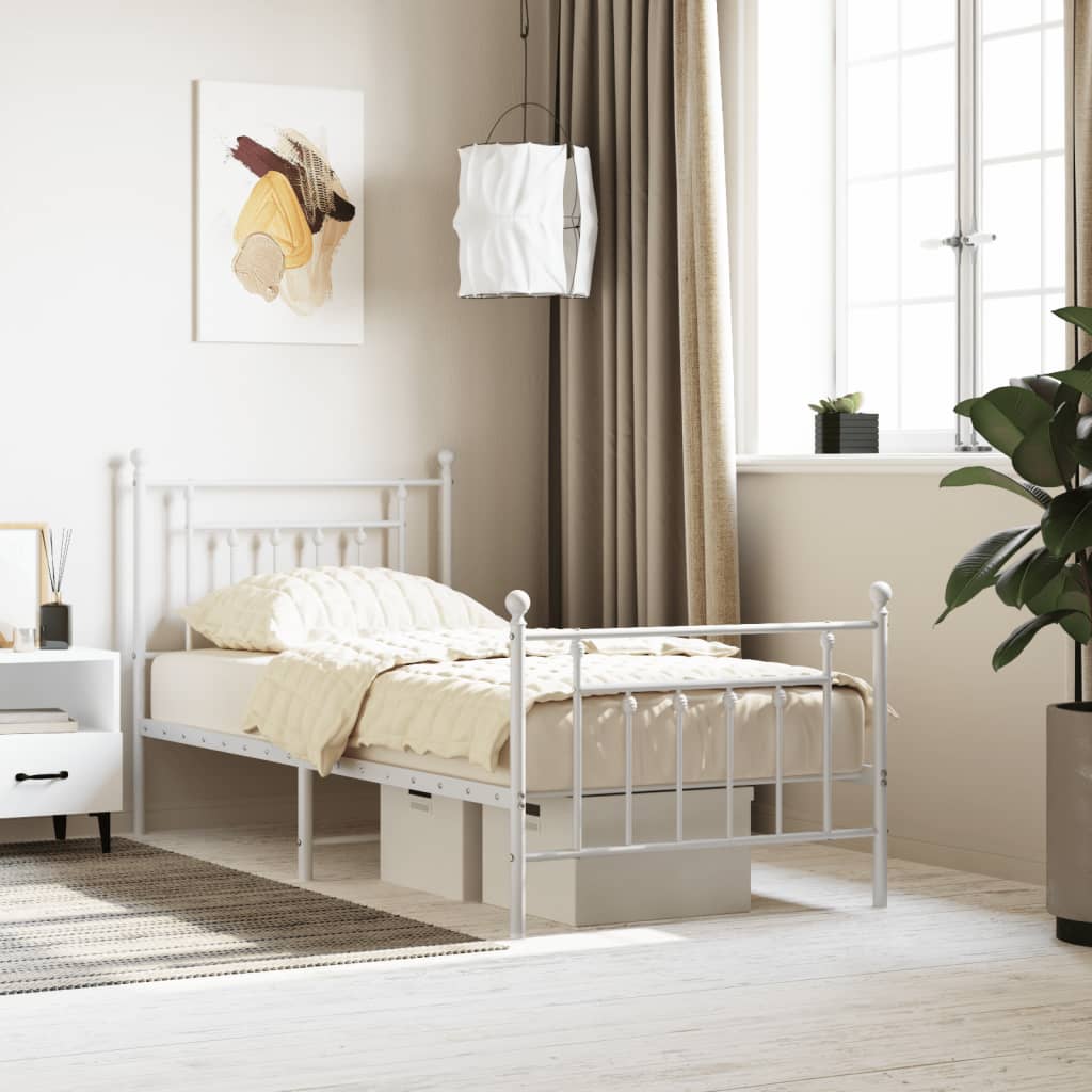 vidaXL Metal Bed Frame with Headboard and Footboard White 90x200 cm