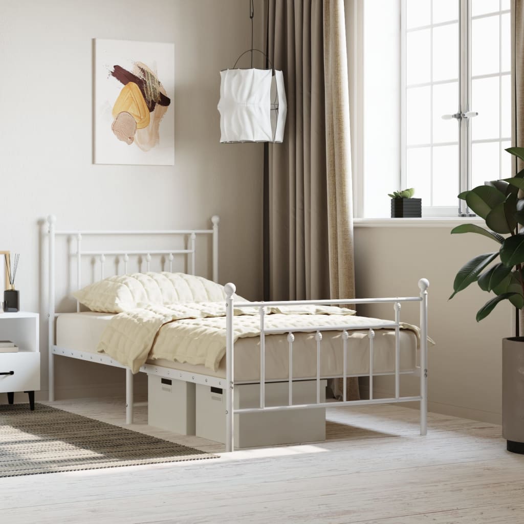vidaXL Metal Bed Frame with Headboard and Footboard White 100x190 cm