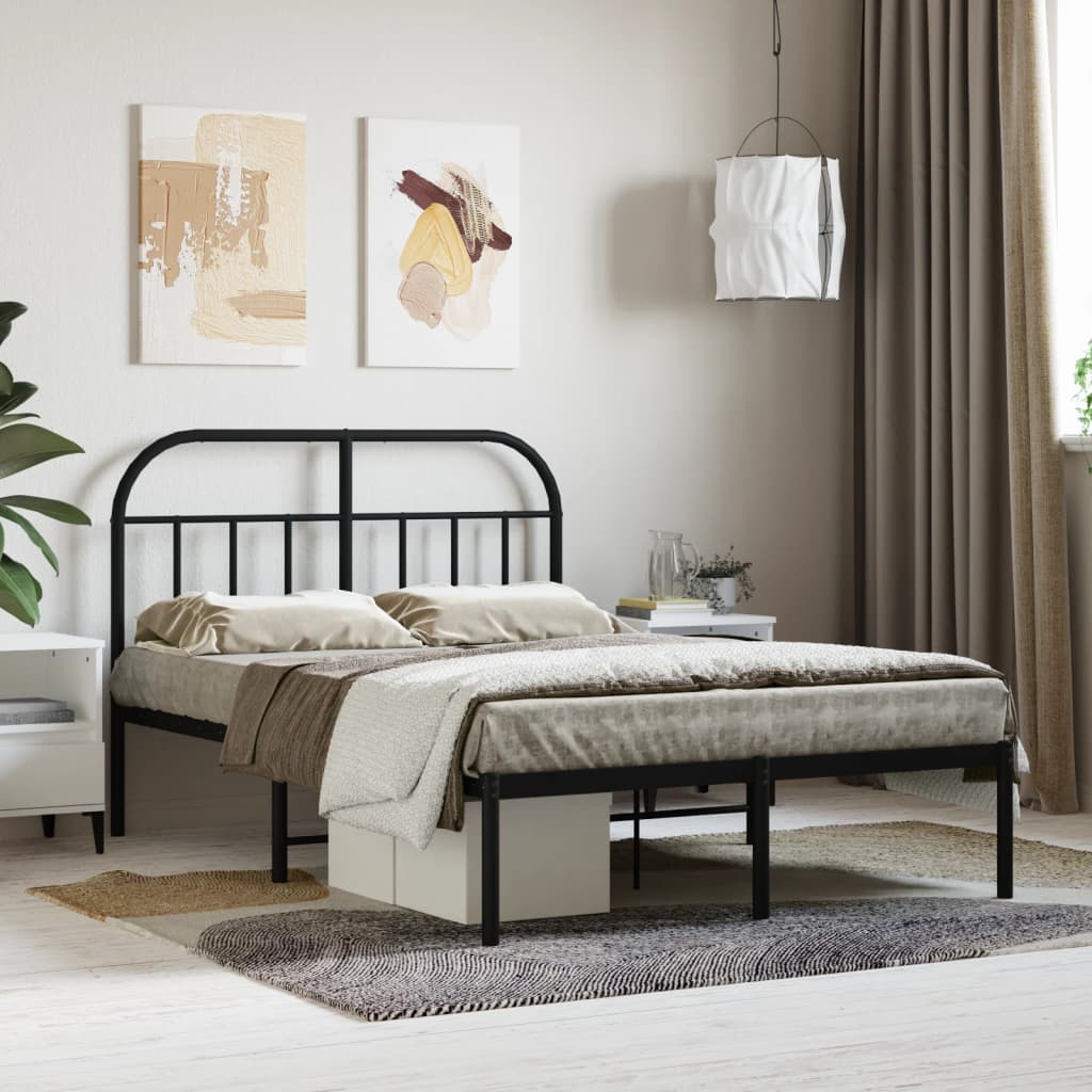 vidaXL Metal Bed Frame with Headboard Black 120x190 cm