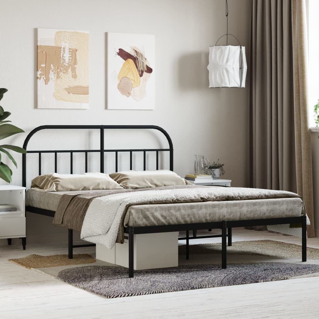 vidaXL Metal Bed Frame with Headboard Black 140x200 cm