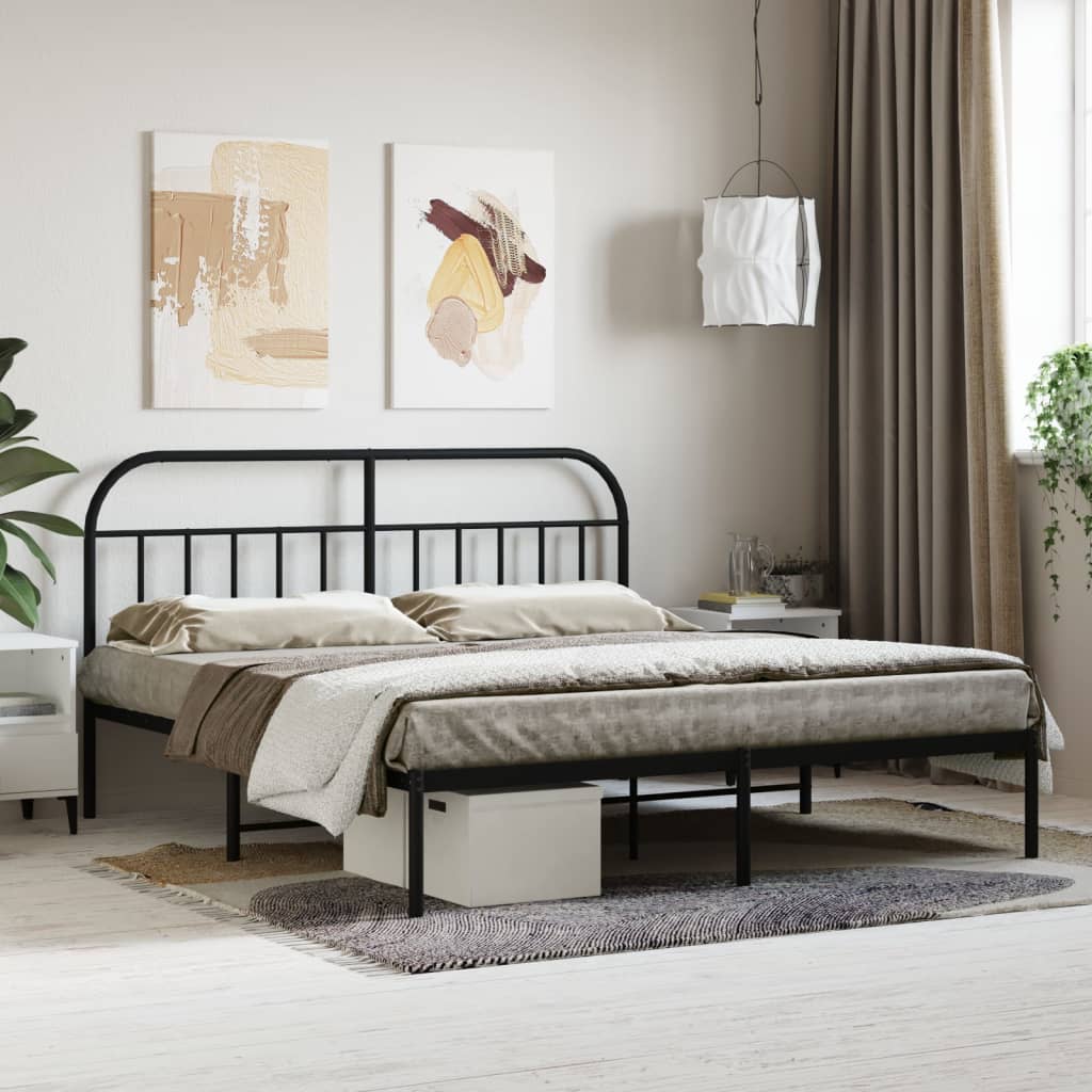 vidaXL Metal Bed Frame with Headboard Black 180x200 cm